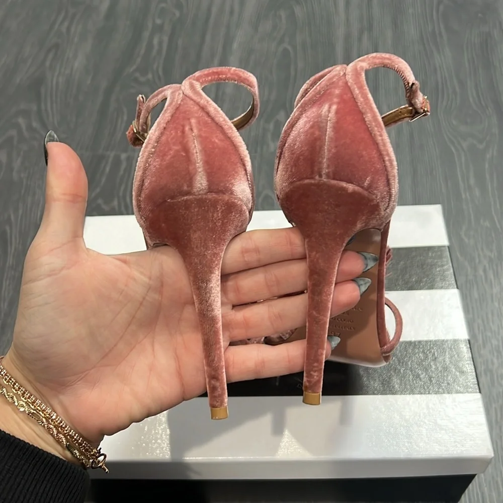 Aquazurra Rose Color Velvet 105mm Puff Sandal